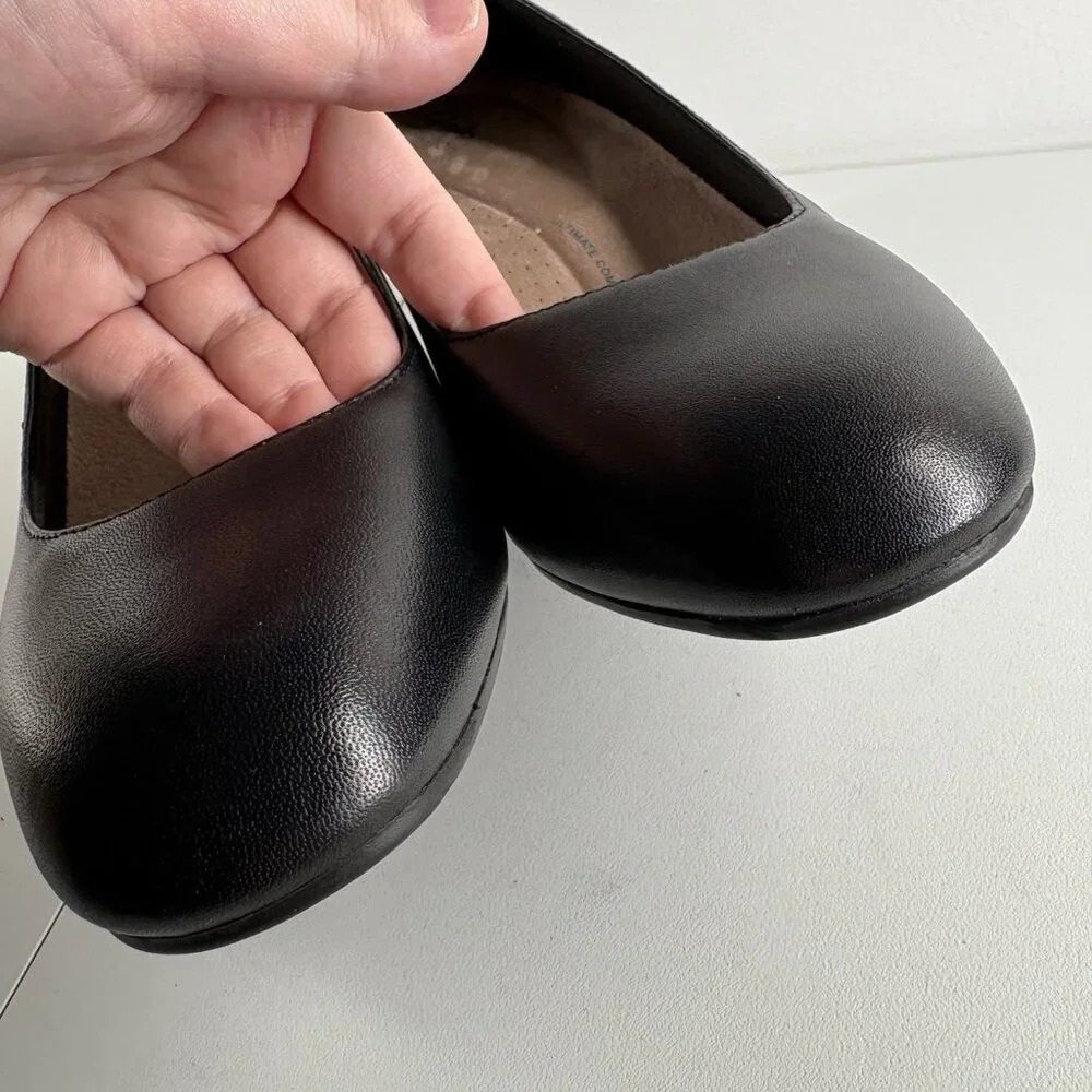Clarks Collection Women 10M Black Leather Comfort Olivette Pearl Wedge Pump NWB